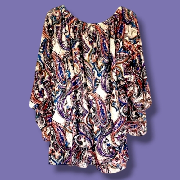 💜 Gorgeous For Fall! Paisley 3/4 Sleeve Top by Westport 1962 Like New - Picture 2 of 10